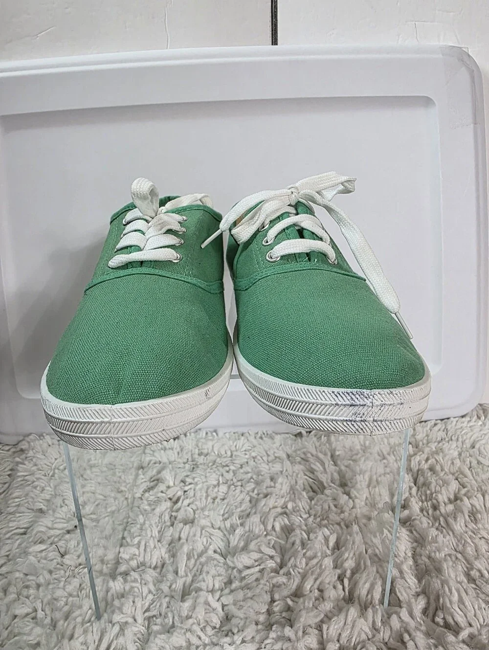 Shoes8teen Canvas Lace-Up Sneakers, Size:10, Color: Green, White Laces